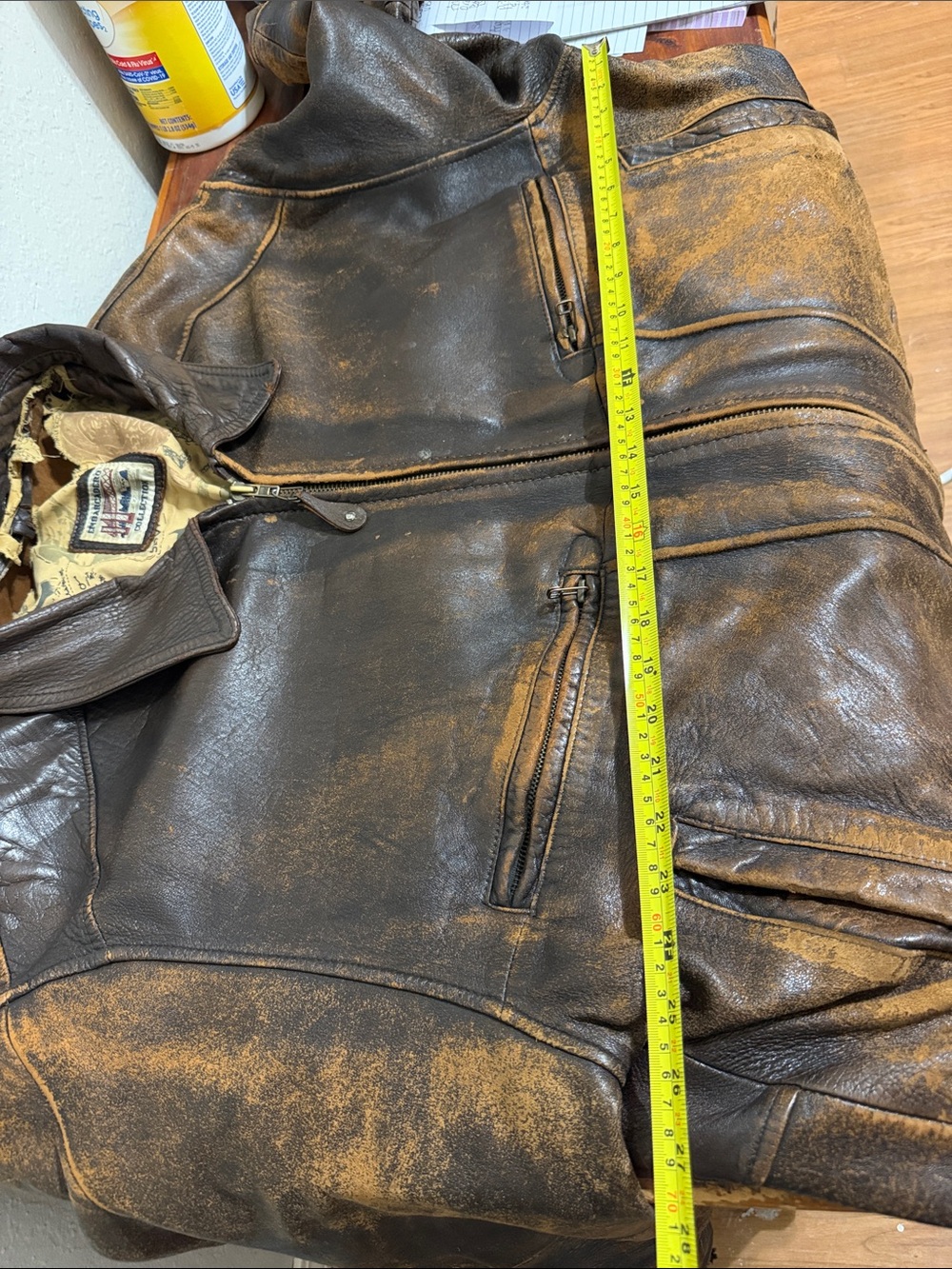 Vintage Brown Leather Jacket unisex Bomber Jacket - Picture 9 of 10